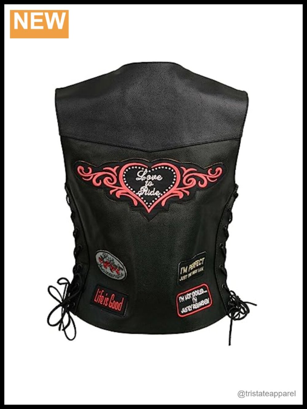 Women's Leather Snap Front Motorcycle Vest with Pockets